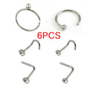 6PCS/Set Stainless Steel Nose Stud Ring Hoop Body Hinged Segment Body PiercingJR