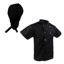 Black Chef Jacket Hotel Kitchen Apparel Coat Waiter Uniform M Chef Hat Cap