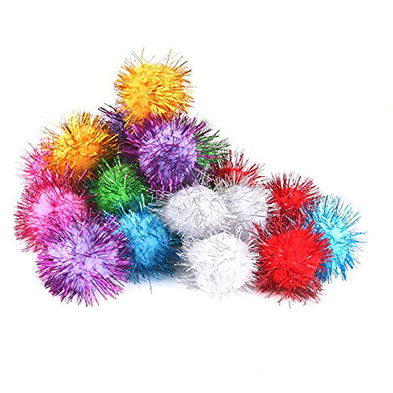 21pcs Cat Kitten Hamster Parrot Soft Glitter Tinsel Pompom Balls Pet Toys 3.5cm