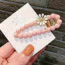 Korean Flower Beads Fringe Headwear Women Ponytail Duckbill Clip (Pink) A