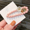 Korean Flower Beads Fringe Headwear Women Ponytail Duckbill Clip (Pink) A
