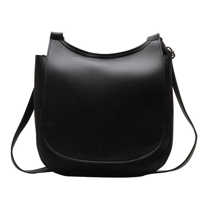 Solid Color Shoulder Handbags Leather Women Big Flap Crossbody Bags (Black)