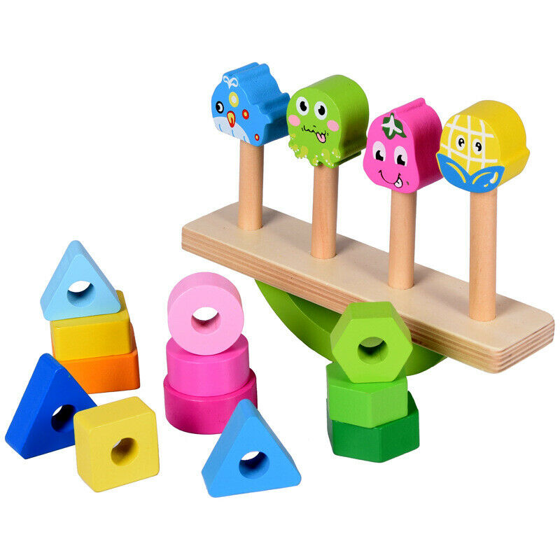 Wooden Stacking Toys with Geometry Shape Stacking Blocks & Stacker, Stackin A6O4