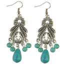 Retro Bohemian Turquoise Beads Tear Drops Tassel Dangle Chandelier Earrings