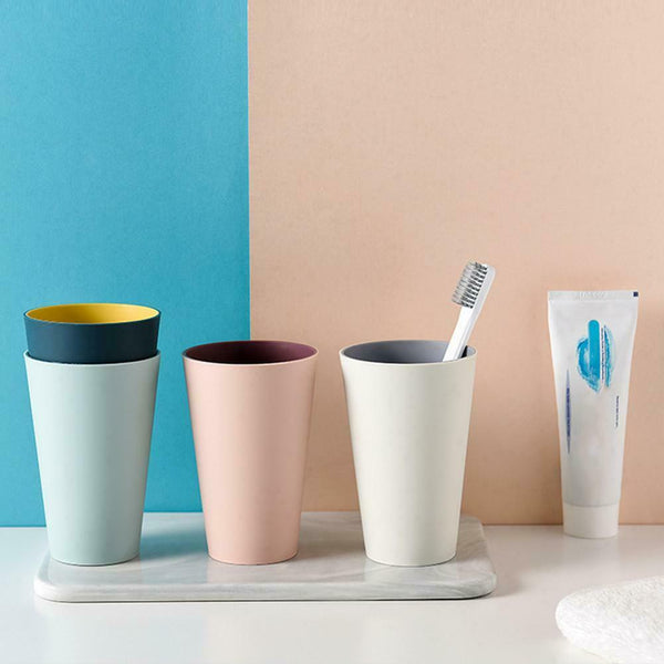 4Pcs Solid Color Mouthwash Cup Toothbrush Holder Plastic Rinsing Water Mug