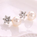 Snowflake Earrings Crystal Rhinestone Pearls Ear Stud Earring Women Jewelry M&O