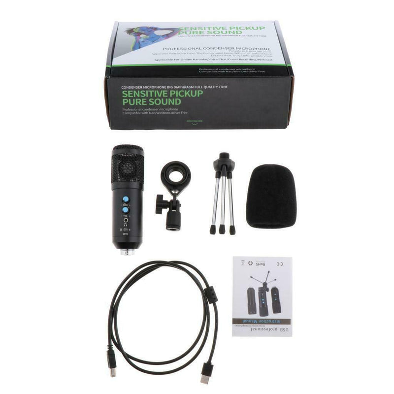 PC USB Condenser Microphone with Tripod Stand for Desktop Laptop Podcasting