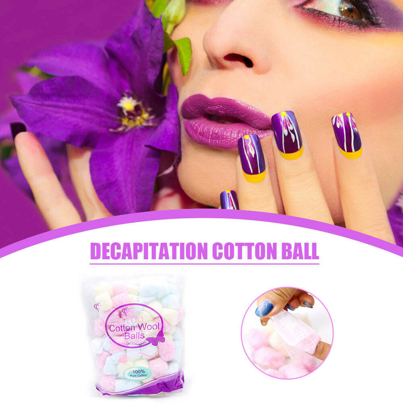 100x Colorful Nail Polish Remover Cotton Balls UV Gel Manicure Removing Wipes