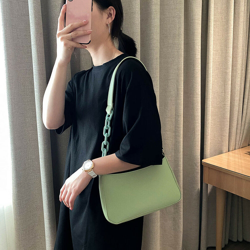 Women Solid Evening Clutch Shoulder Handbags PU Leather Totes Bags (Green)