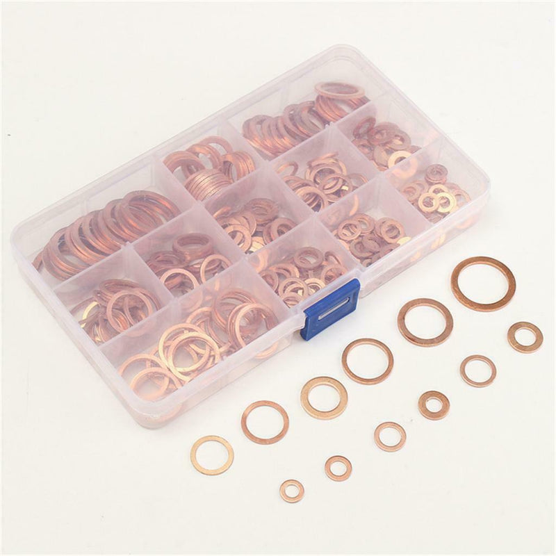 M5-M14 Copper Oil Seal Washer Gasket Flat Assorted w/ Box Set Hardware Parts