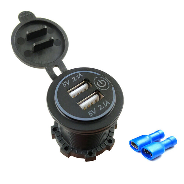 Motorcycle 4.2A Dual USB Charger Socket Outlet with Touch Switch + 2 Terminals