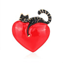 Cat Love Heart Enamel Pins Badge Clothes Lapel Brooch Women Jewelry (Black) A