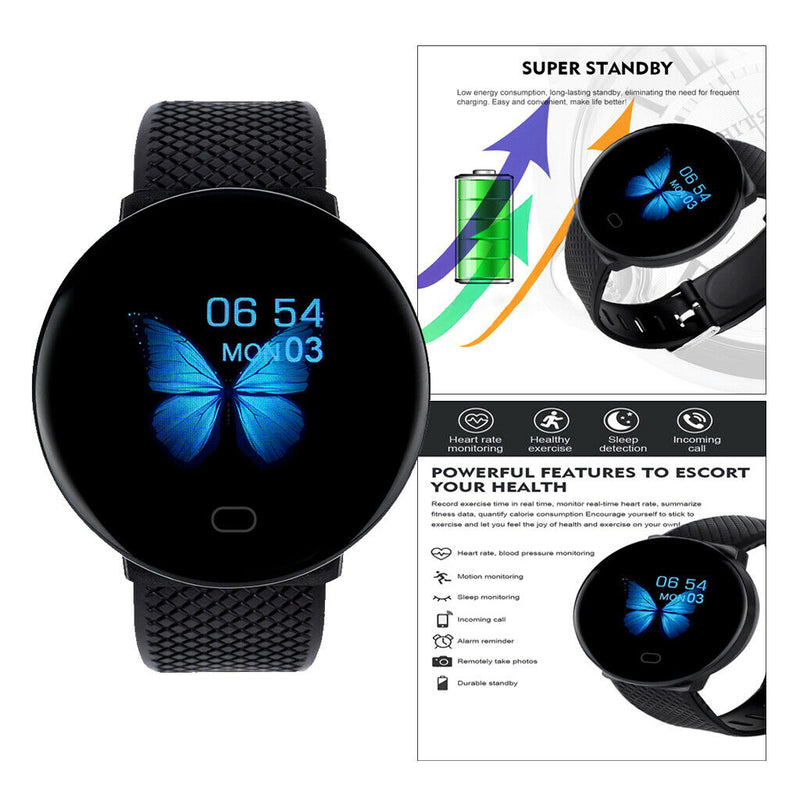 Smart Watch Fitness Tracker Heart Rate Monitor for Android iOS Black