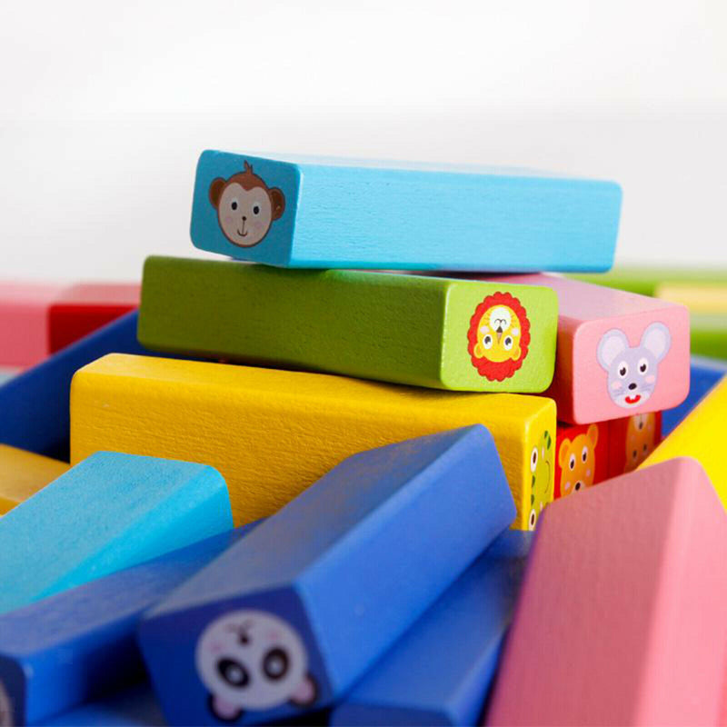 Colored Wooden Tower Stacking Game, Fine Motor Skill Building Blocks with Dice