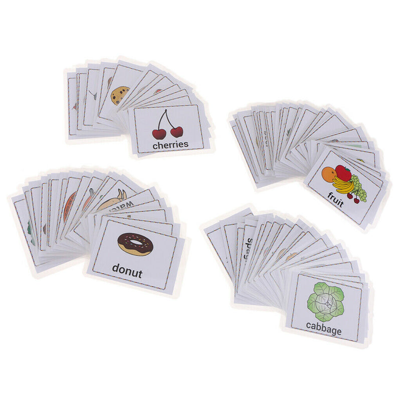 80Pcs English Sight Word Flash Cards Food Pictures for Kids Early Education=