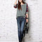 Autumn Casual Women Blouses O-neck Plaid Splicing Loose Tops (Grey)(S)