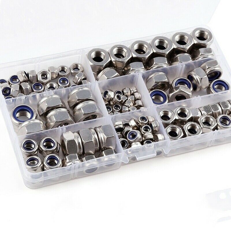 150 x self-locking hexagon nut 6 sizes M4 M5 M6 M8 M10 M12 assortment F6R7