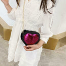 Sequins Heart Shaped Shoulder Handbags Kids Girls Crossbody Bags (Rose Red)