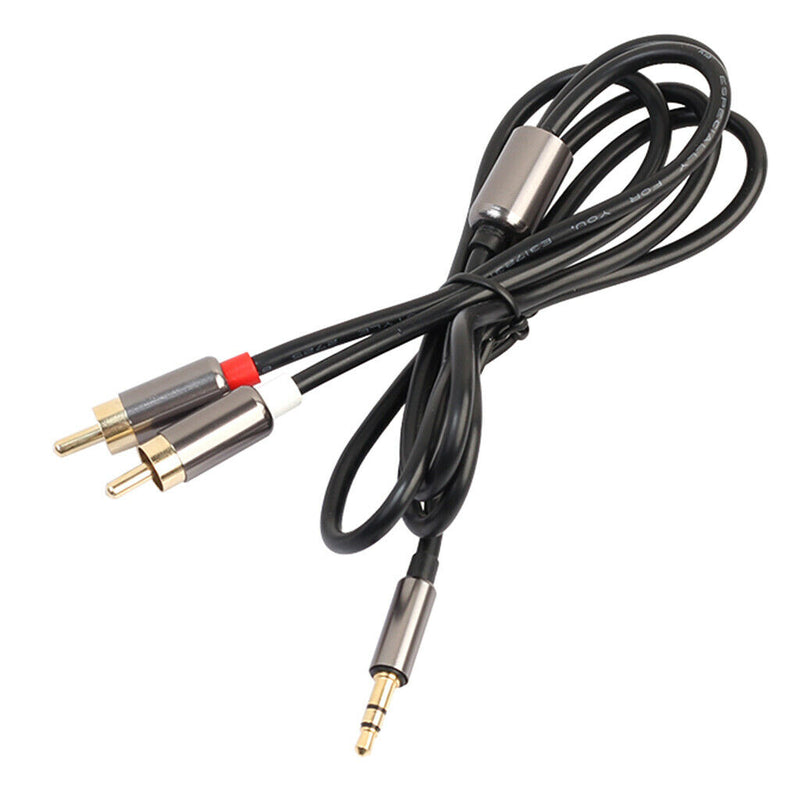 3.5mm Stereo Male Plug to 2 RCA Audio Male Adapter Speaker Cable Grey
