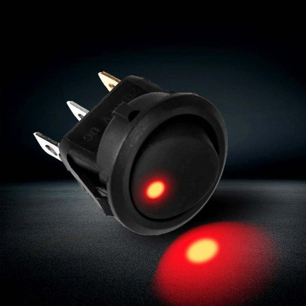 20A 12V 3 Pin Car Auto Boat On Off Round Dot LED Rocker Toggle Switch Red Light
