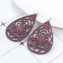 Women Wood Earrings Brown Hollow Teardrop Pendant Hook Earrings Jewelry