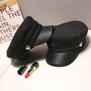 Leather Military Hat  Sailor Hats Flat Top Captain Cap Travel Cadet HatB Hn