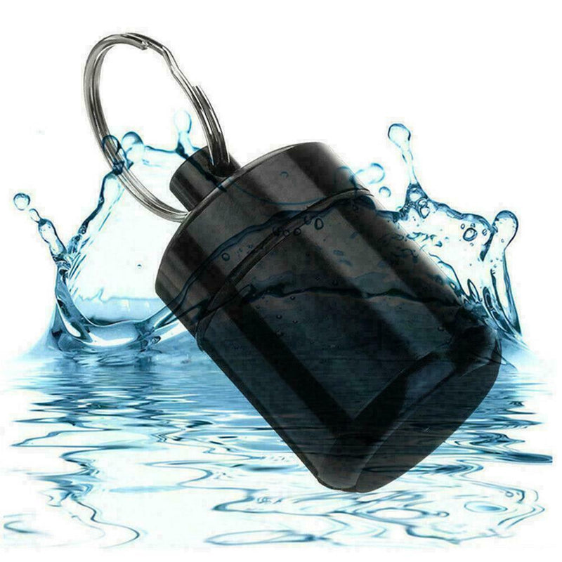 Mini Waterproof Metal Medicine Pill Box Case Bottle Black Container Keychai M5V9
