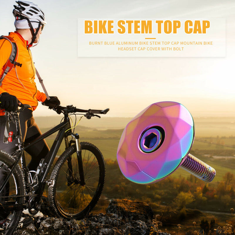 1-1/8 inch Bike Stem Top Cap Bicycle Headset Cap Cover with Bolt Burnt Blue