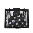 2pcs/Set Women Clear PVC Shoulder Bag PU Daisy Clutch Handbags (Black)