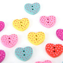 20x wood sewing button scrapbooking heart mixed two holes dot pattern 15x13mm HK