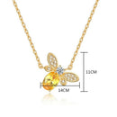 Diamond Bee Necklace Champagne Topaz Zircon Pendant Necklace Jewelry Gift P