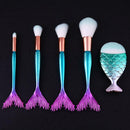 4pcs Green Mermaid Makeup Brush + 1pc Green Gradient Cosmetic Beauty Tools