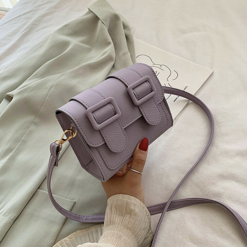 Hit Color Leather Crossbody Bags Women Small Shoulder Pouch (Light Purple)