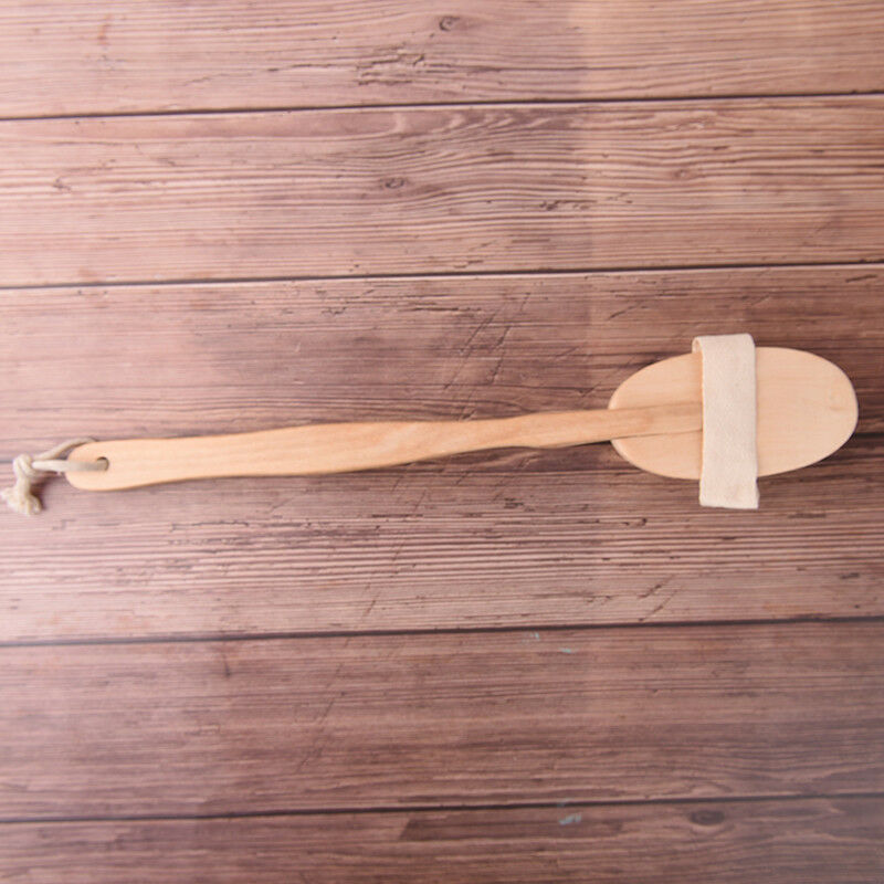 Bath body brush boar bristles exfoliating body massager with long wooden hanJ 3C