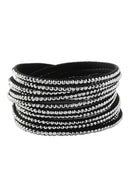 Women Multilayers Rhinestones Cuff Wrap Faux Leather Bracelet White&Black