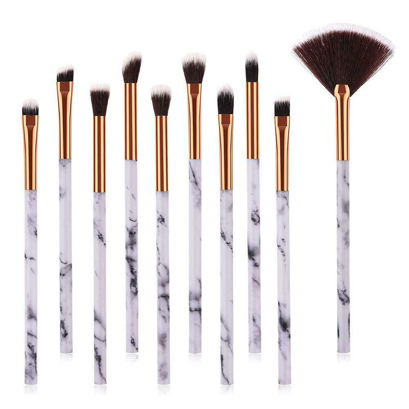 10pcs Marble Pattern Makeup Brushes Set Eyebrow Eyelash Blending Tools