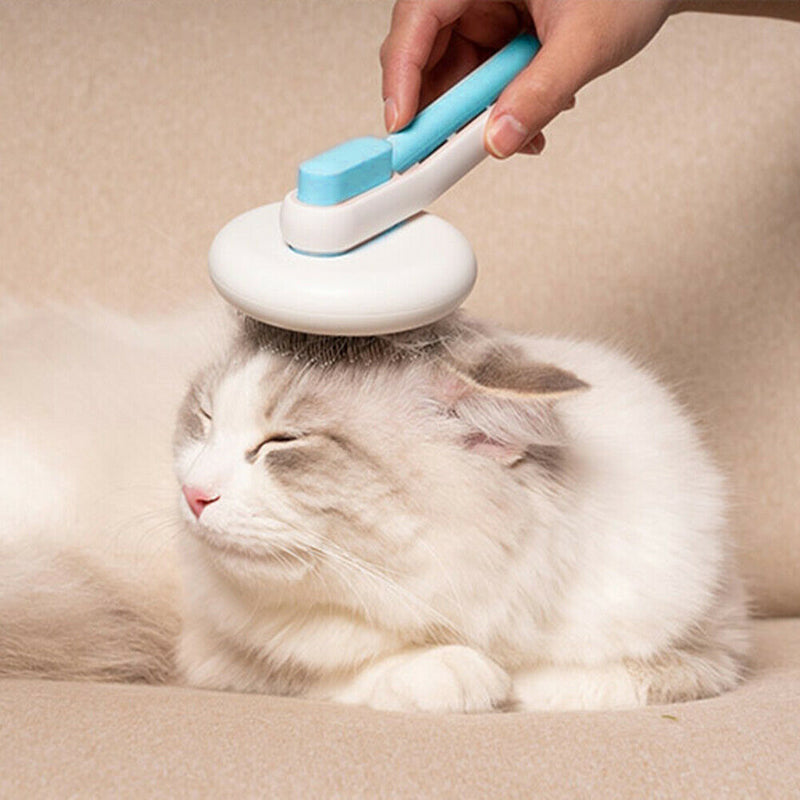 Puppy Cat Remover Grooming Tool Massage Comb Round Hair Brush (Hollow Blue) A