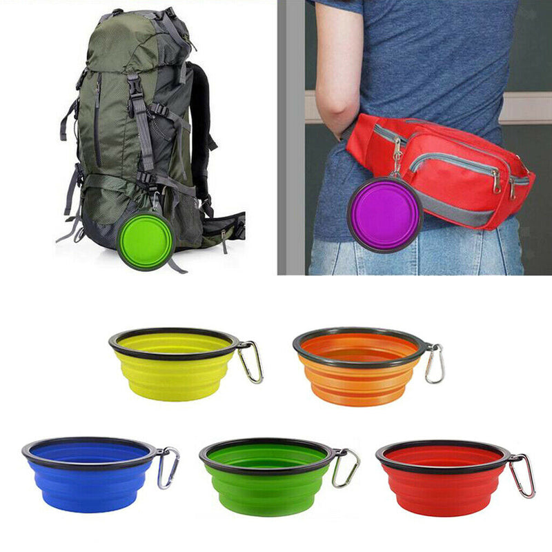 Pet Dog Portable Silicone Collapsible Travel Feeding Bowl Dish Feeder Red