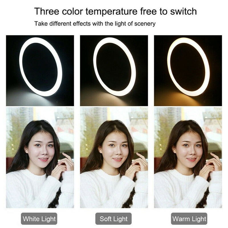 LED Ring Light Lamp Selfie Camera Phone Studio Tripod Stand Video Dimmable bs