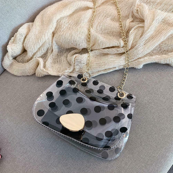2pcs/set Dot Print Clear Shoulder Handbags Women Crossbody Clutch (Black) A#S