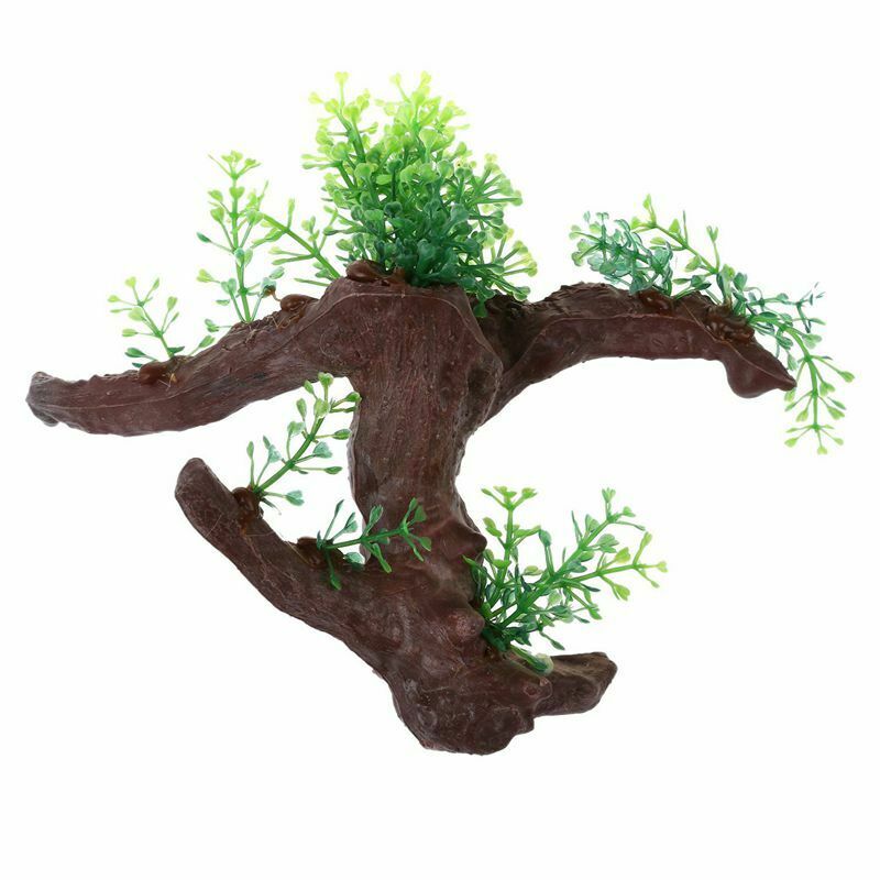 Green Dark Brown Fish Tank Aquarium Driftwood Plastic Tree 5.7 inch