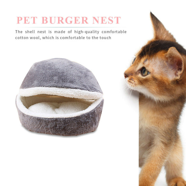 Soft Cat Waterproof Nest Washable Pet Cute Hamburger Bed Kennel Mat (Gray) A#S