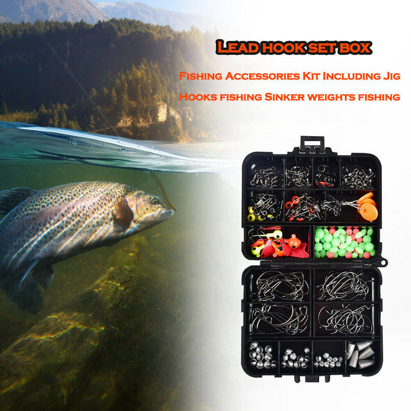 205pcs/Box Swivels Fishing Kit Jig Hook Lead Sinker Weights Fishing Tackle A
