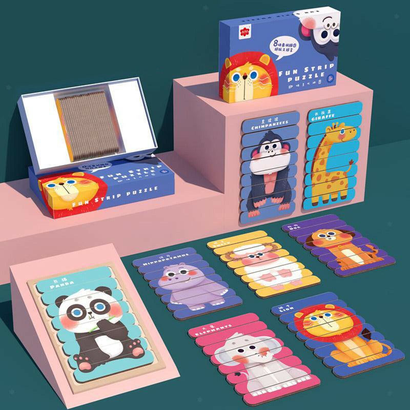 8 Patterns Wooden Puzzle Baby Kids Jigsaw Animal DIY Learning Stacking Toys