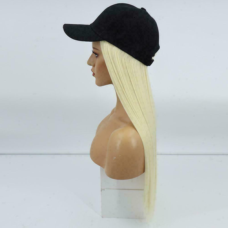 Baseball Cap Hat with Hair Long Natural Hair Wigs Ladies Fashion Straight W V7S4