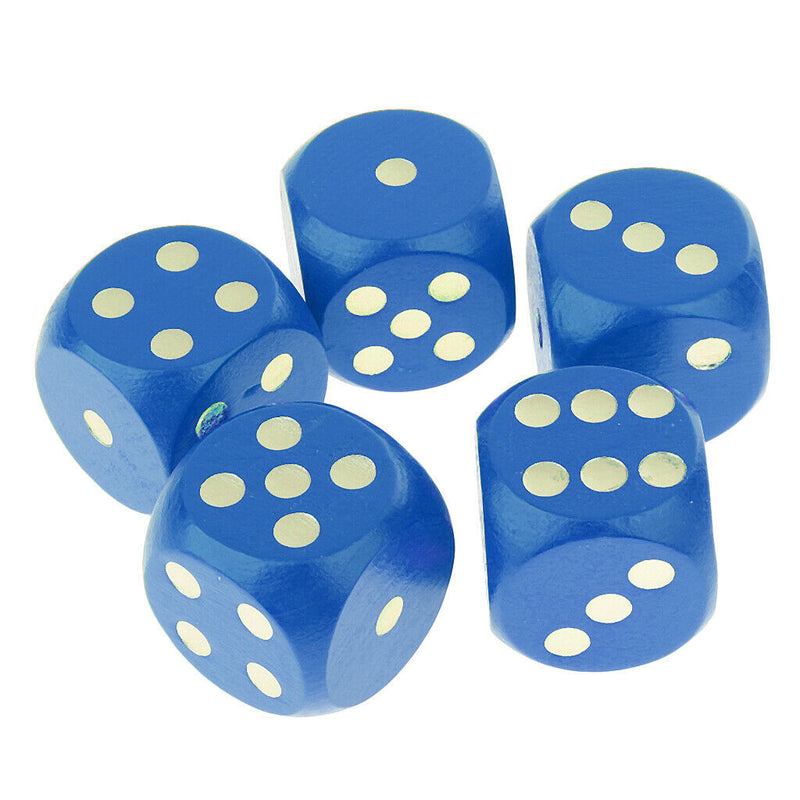 5Pcs Board Game Dice Set Die D6 Wooden for Roleplaying Game Cards Game Blue