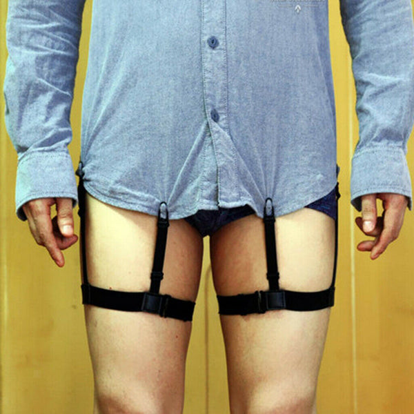 Men's Shirt Stays Holders Elastic Garter with Non-slip Locking Clamps Black