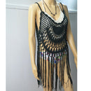 Women's Sleeveless Crochet Dress Lace Tassel Swimsuit Loose Bikini Cover up