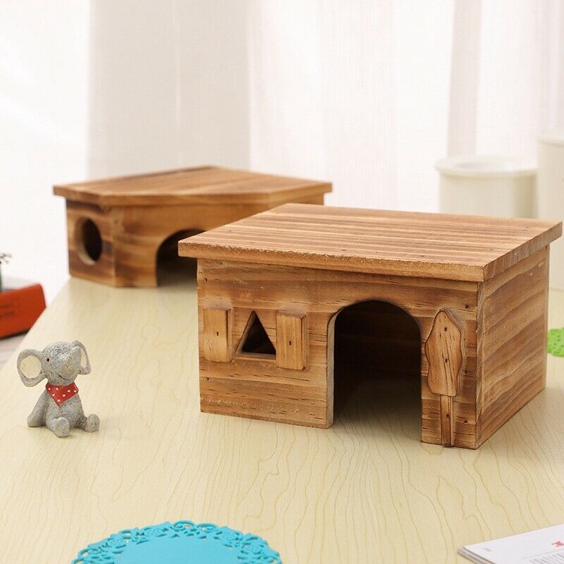Natural Wood Rectangle Small Animal Pet Hamster House Bed Summer Cool Guine