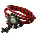 Weave Wrap Around Leather Bracelet Lady Woman Wrist Watch (Red Butterfly) E2I8